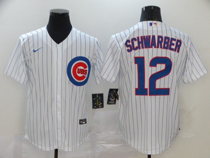 Men Chicago Cubs 12 Schwarber White Game Nike MLB Jerseys